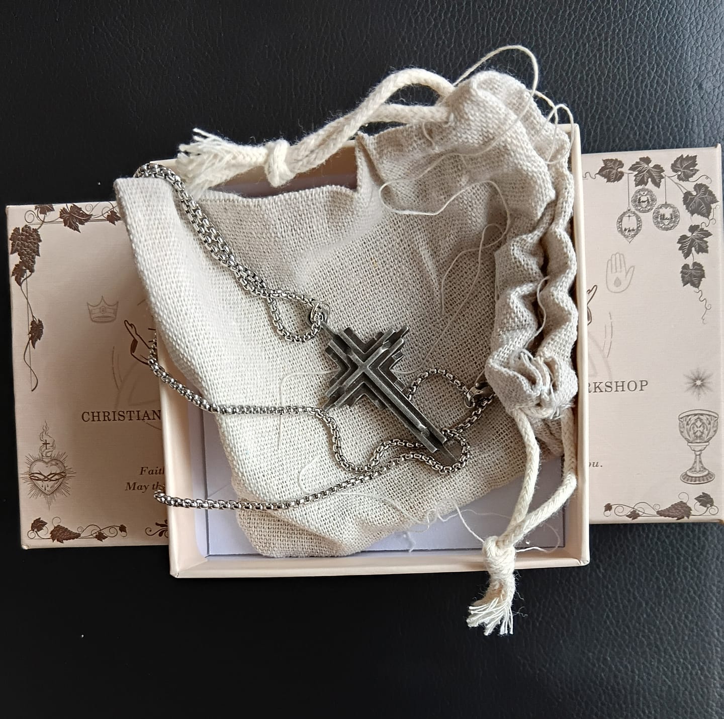 Customer photo review of FREE Today: Structured Alloy Cross Necklace: Modern Layered Faith Jewelry