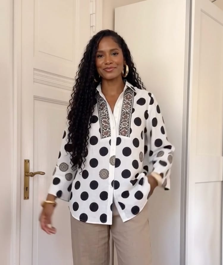 Customer photo review of Long Sleeves Loose Buttoned Polka Dot Printed V-Neck Blouses&Shirts Tops