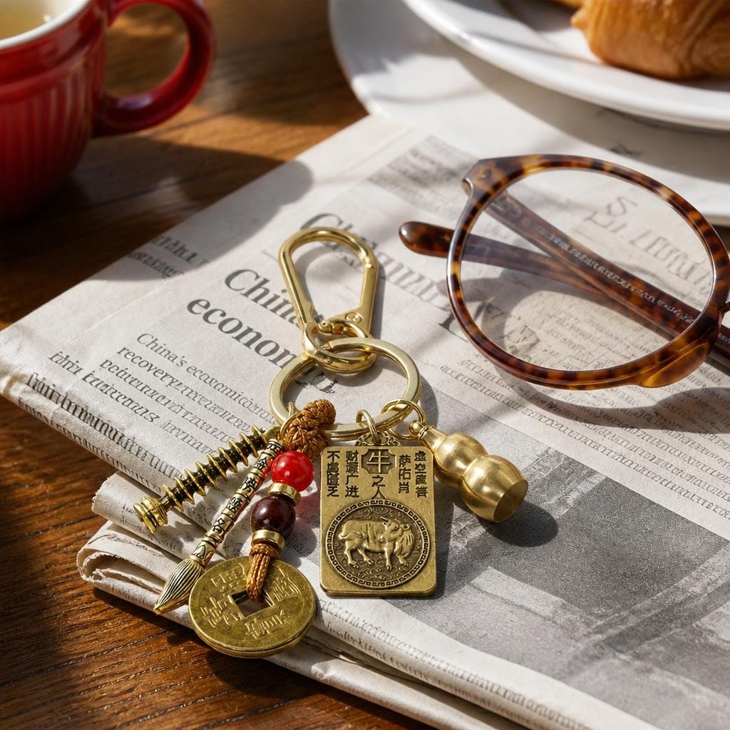 Customer photo review of FuAttract Wisdom Protection Chinese Zodiac Calabash Cinnabar Brass Keychain