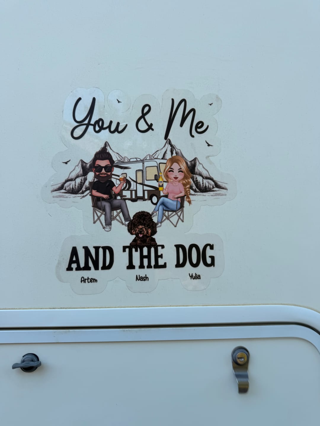 Customer photo review of You Me & The Dogs Camping Couple Personalized RV Decal
