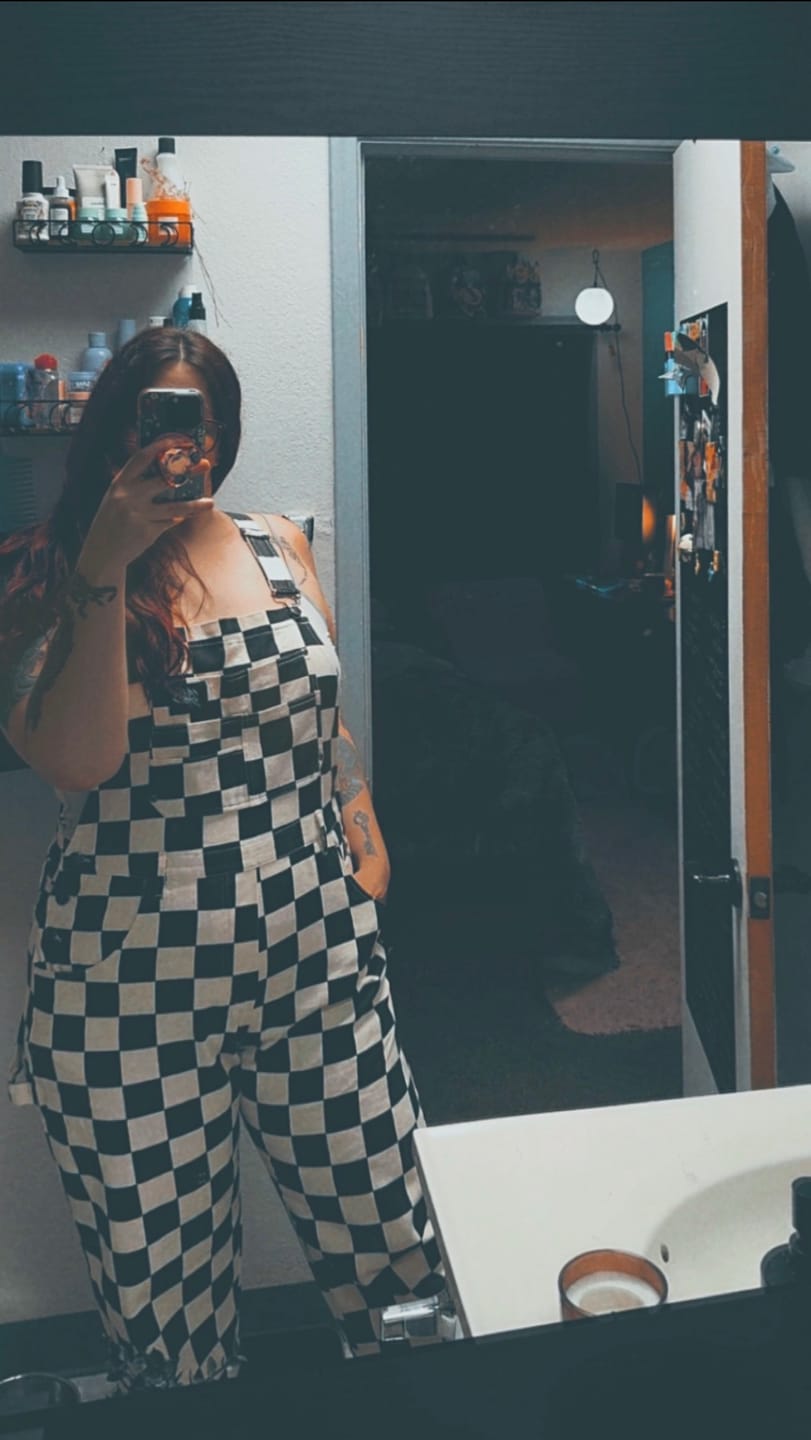 Customer photo review of Born Bad Washed Overalls - Checkered