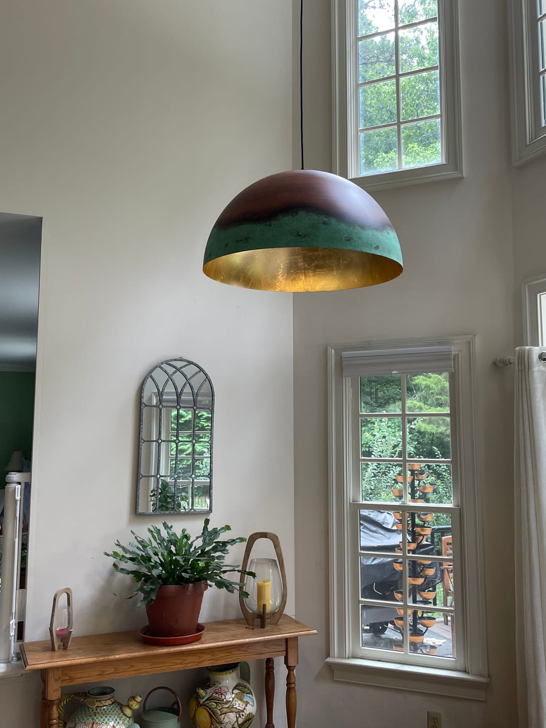 Customer photo review of Oversized Industrial Copper Patina Metal Dome Pendant Light