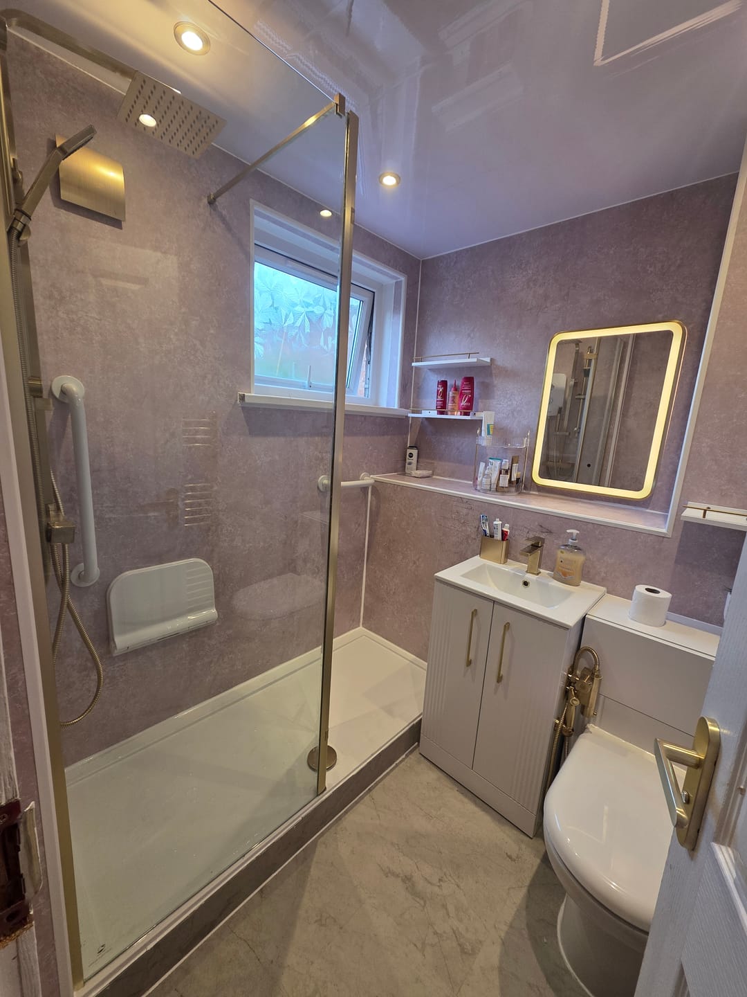 Customer photo review of Premium Beige Concrete Matt Shower Wall Panel - 1M x 2.4M