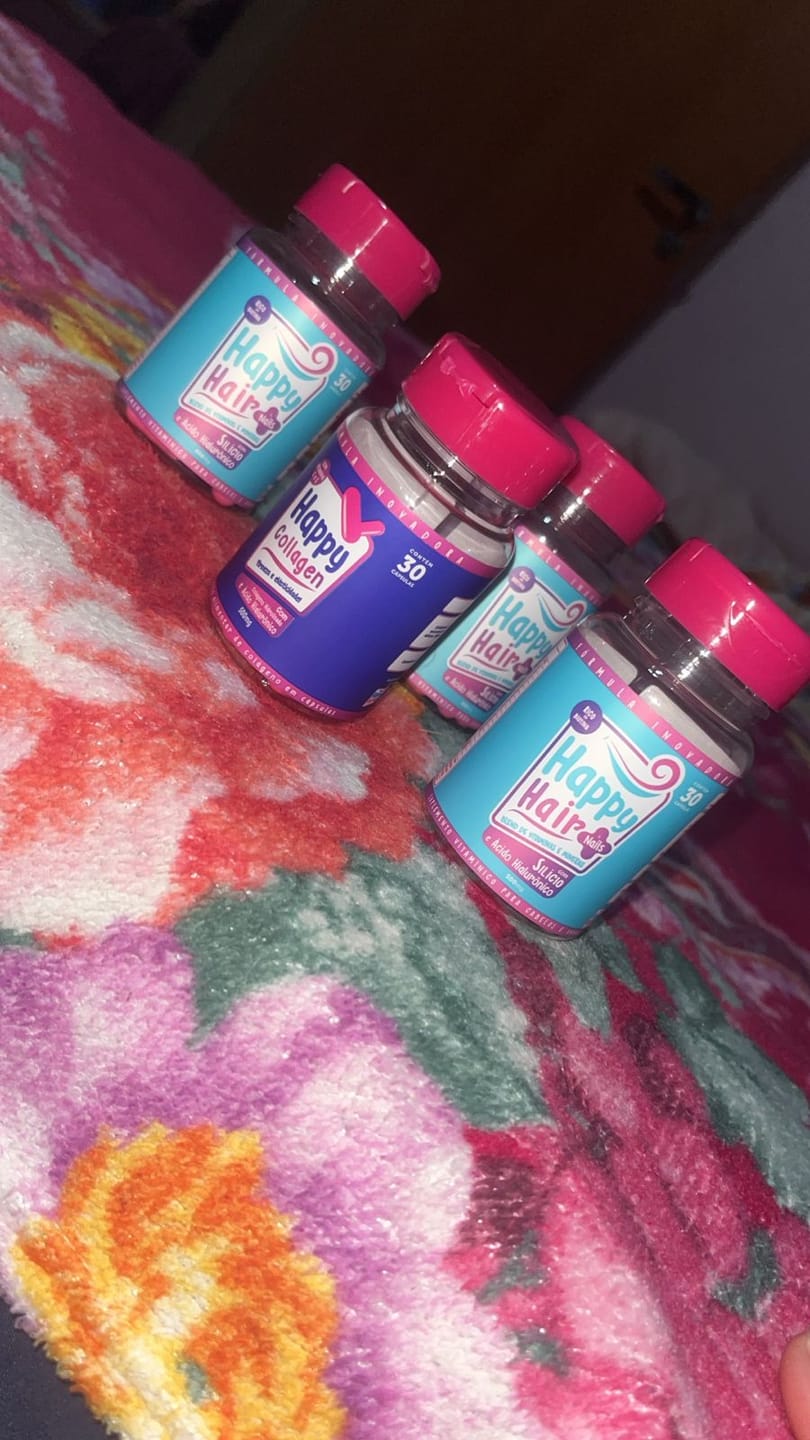 Customer photo review of Happy Hair 3 Potes + 1 Melatonina Grátis