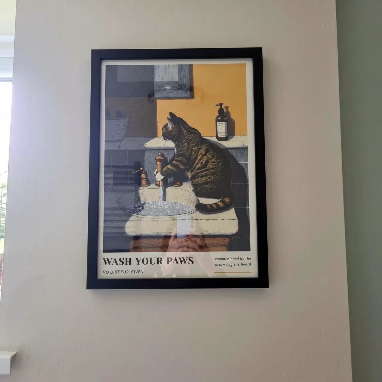 Customer photo review of Tabby Cat Bathroom Print - "Wash Your Paws"