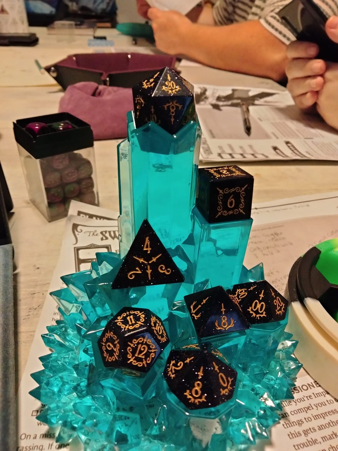 Customer photo review of URWizards D&D Blue Sandstone Gemstone Engraved Dice Set Dagger Rogue Style