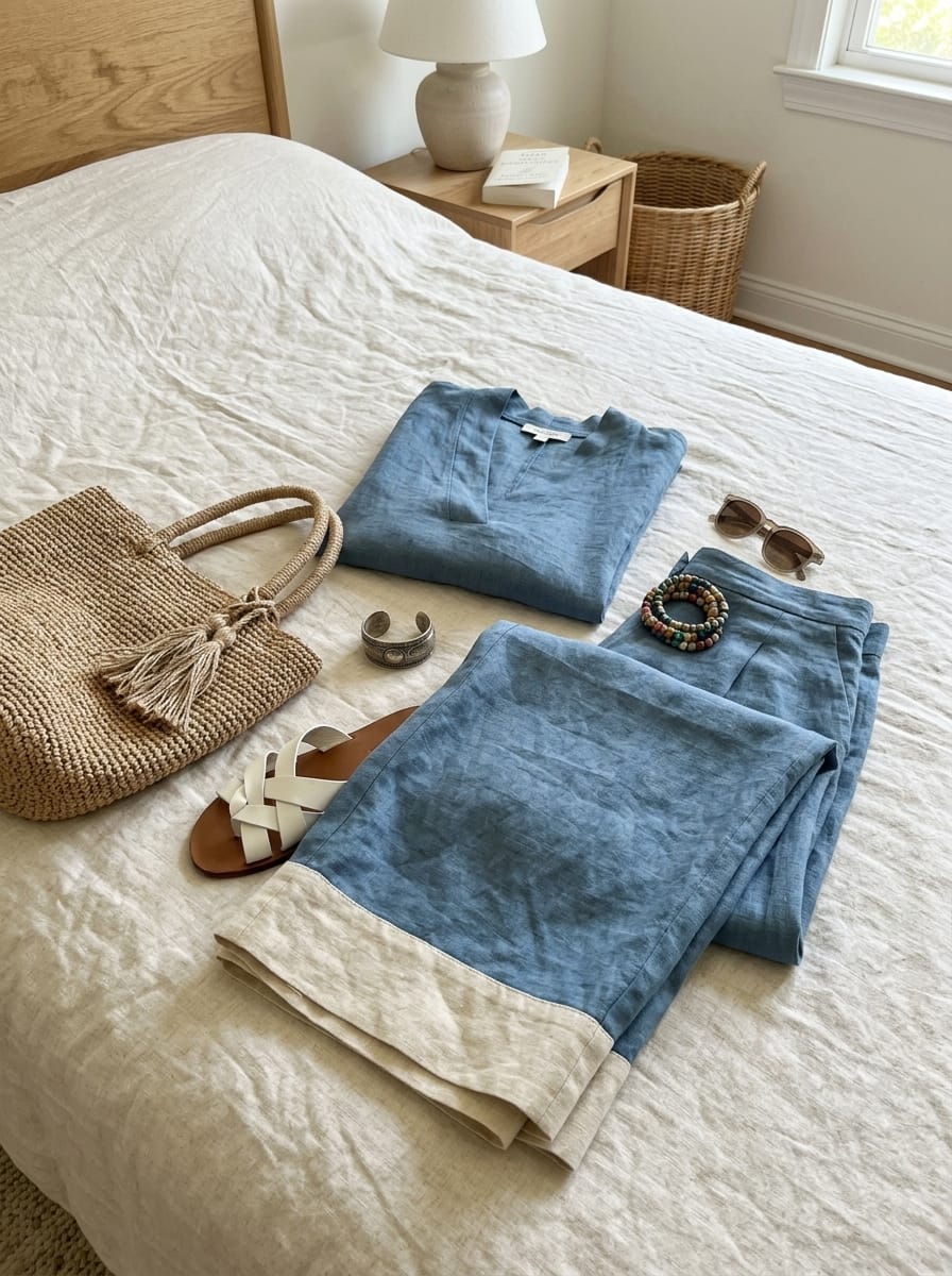Customer photo review of Loose Plus Size Contrast Color Pleated Pockets V-Neck Two Pieces Set