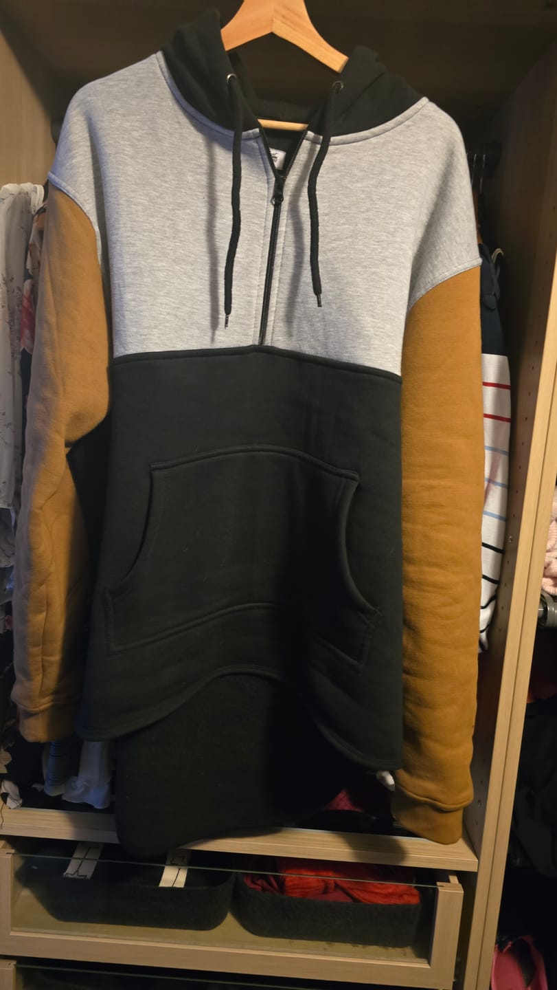Customer photo review of Black, Grey & Sandy Taupe | Half Zip Long Tail Hoody