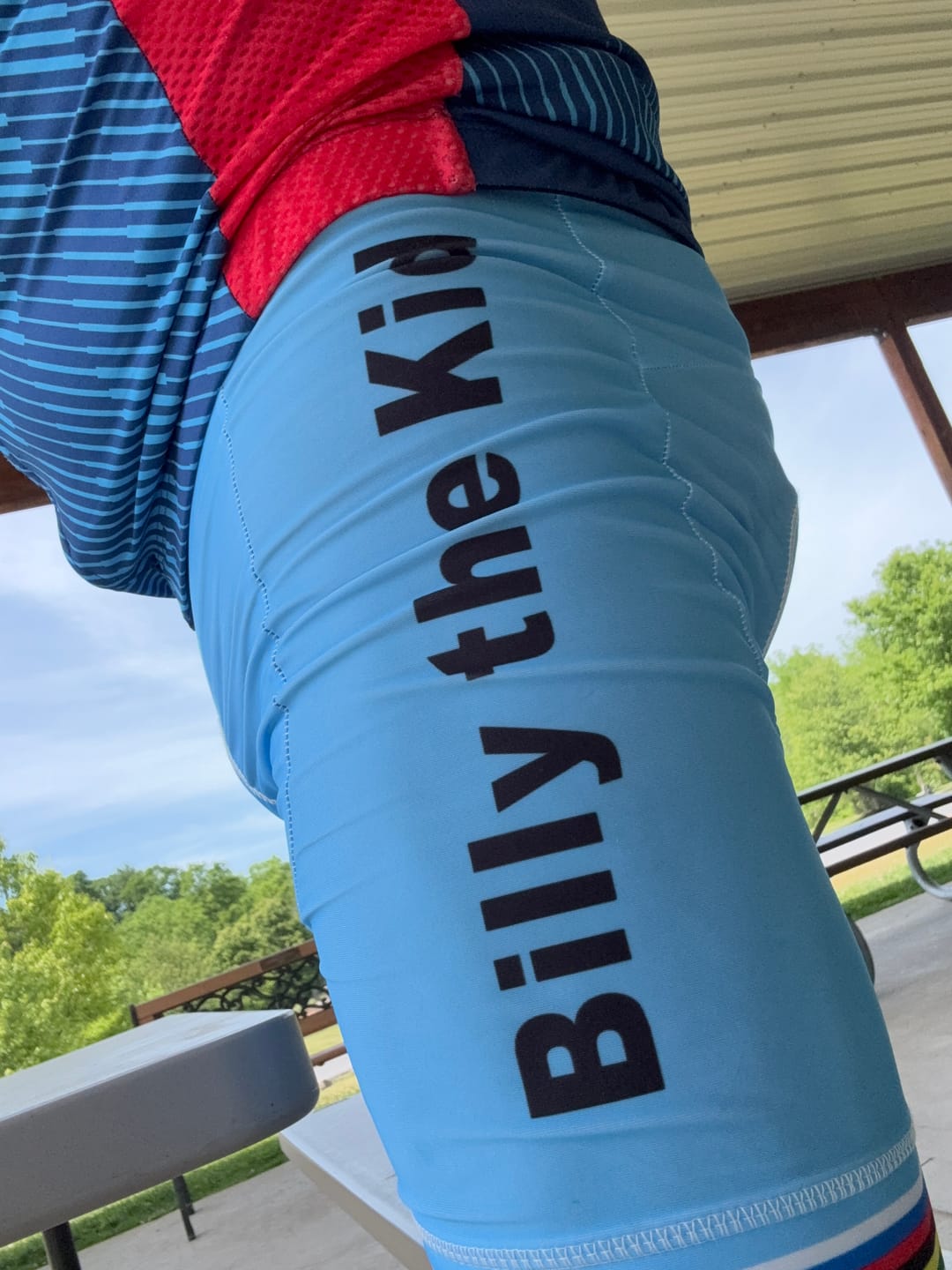 Customer photo review of Bianchi Blue Retro Cycling Shorts