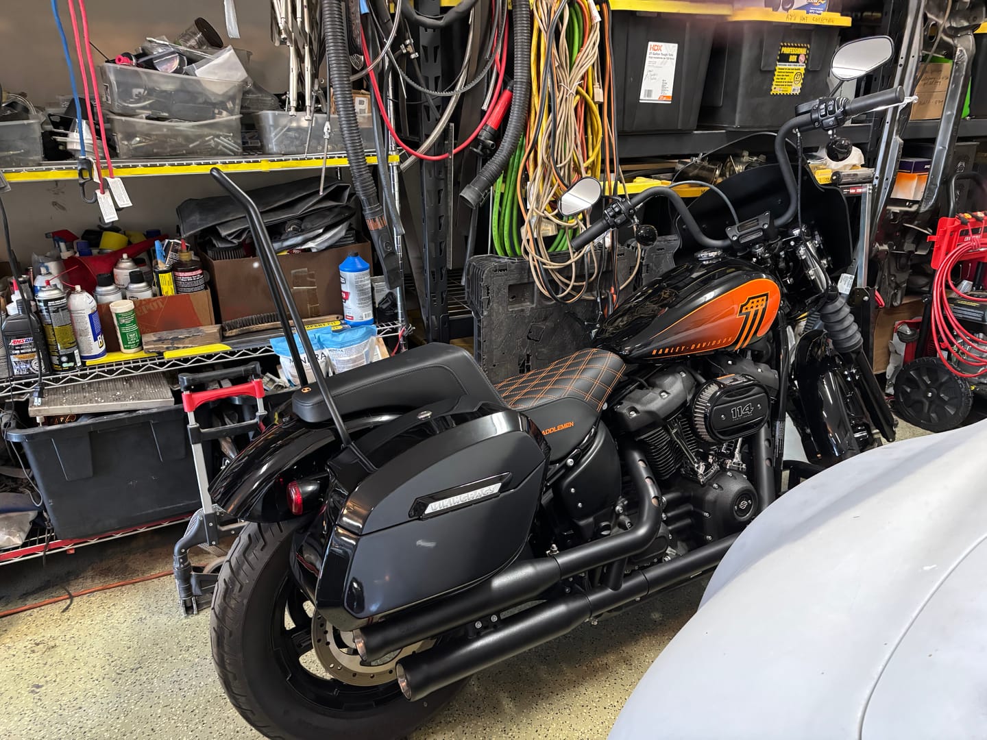 Customer photo review of 32L - Darkin Large Quick Mount Painted Hard Saddlebags for Harley Softail Street Bob FXBB/S