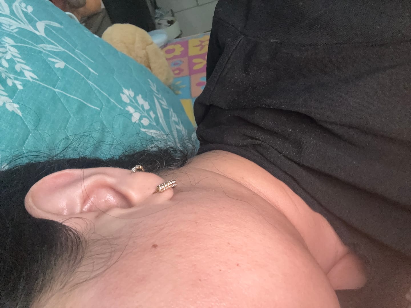 Customer photo review of Diamond Huggie Hoop Earrings