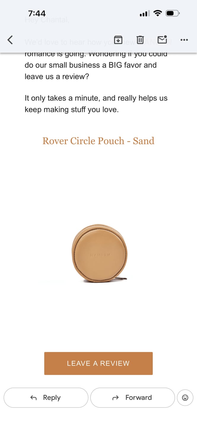 Customer photo review of Rover Circle Pouch - Sand