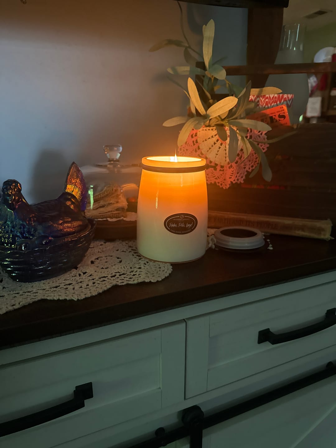 Customer photo review of Rake, Pile, Leap! Candle | 22 oz Butter Jar