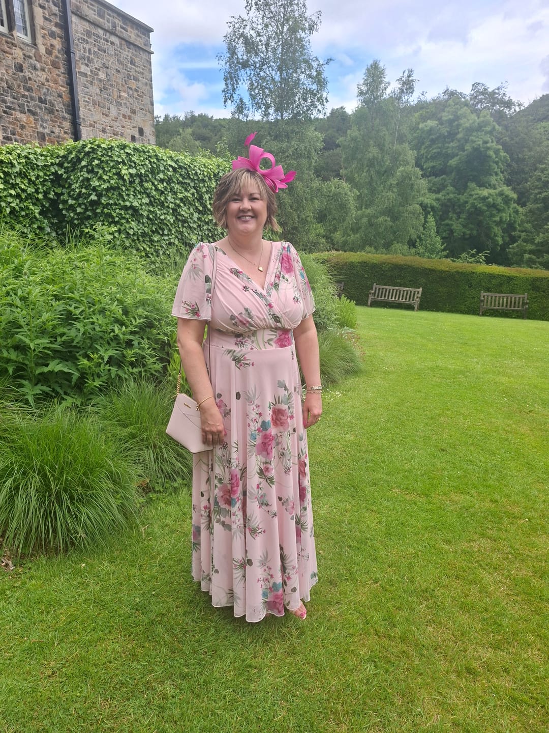 Customer photo review of Isabelle Pink Pink Flower Float Sleeve Maxi Dress