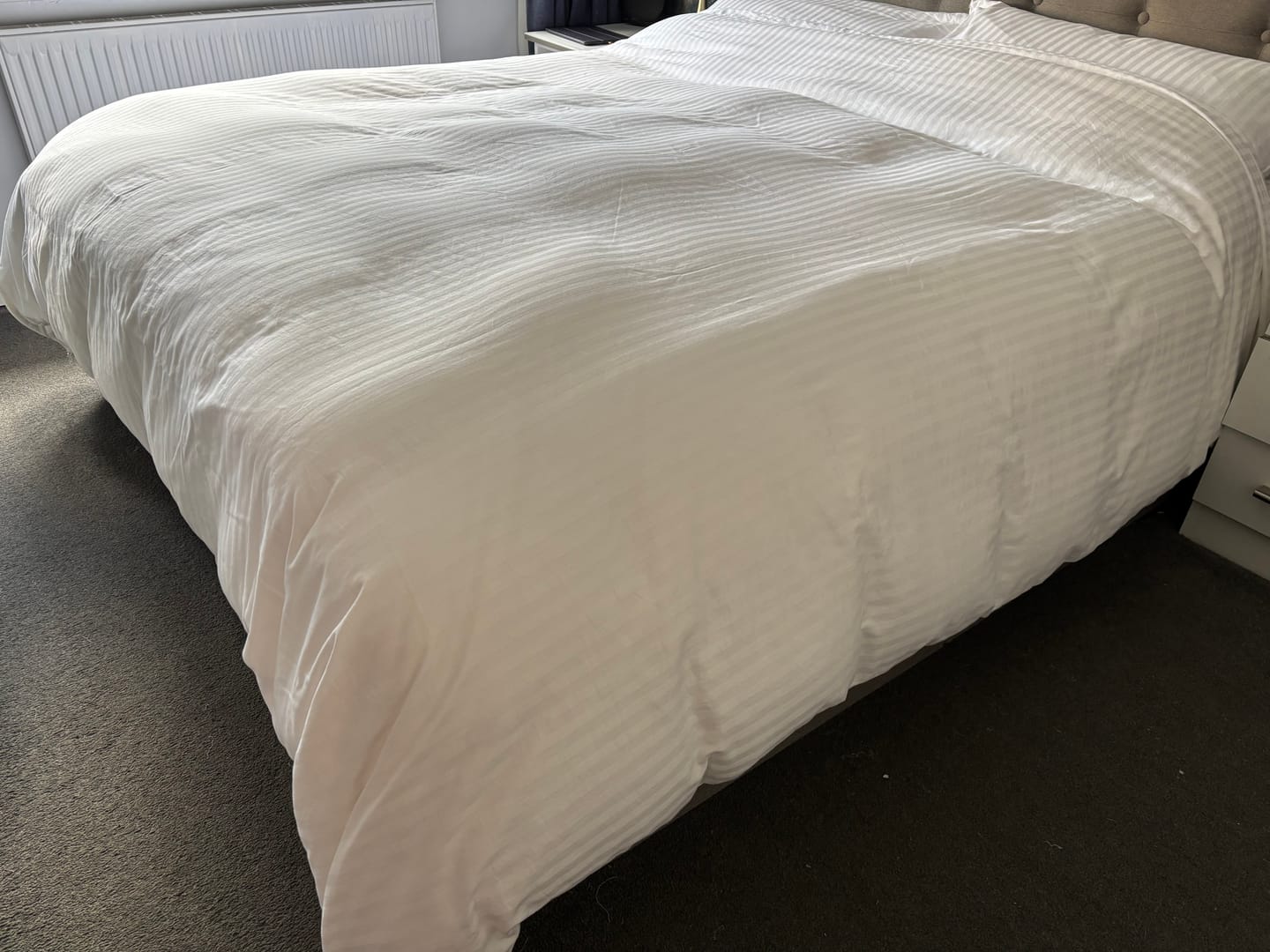 Customer photo review of 100% Cotton Striped White Percale Sheeting Fabric - 118" Wide