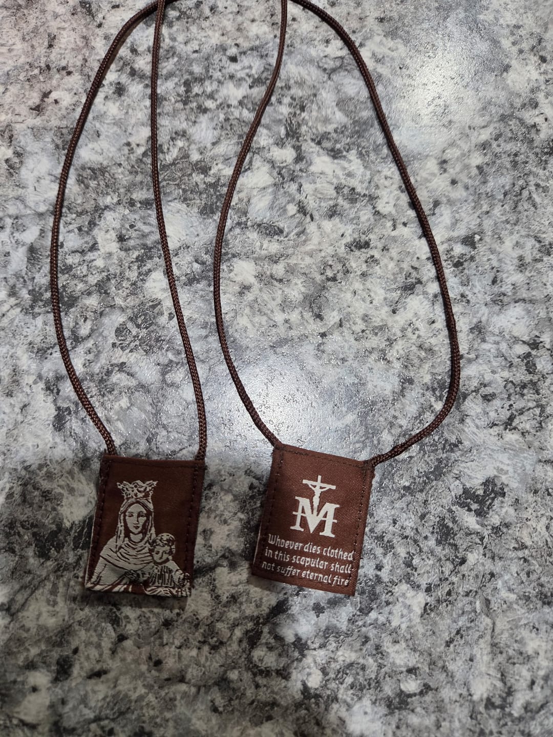 Customer photo review of OLMC Crown of Stars | Our Lady of Mt. Carmel Premium Brown Scapular