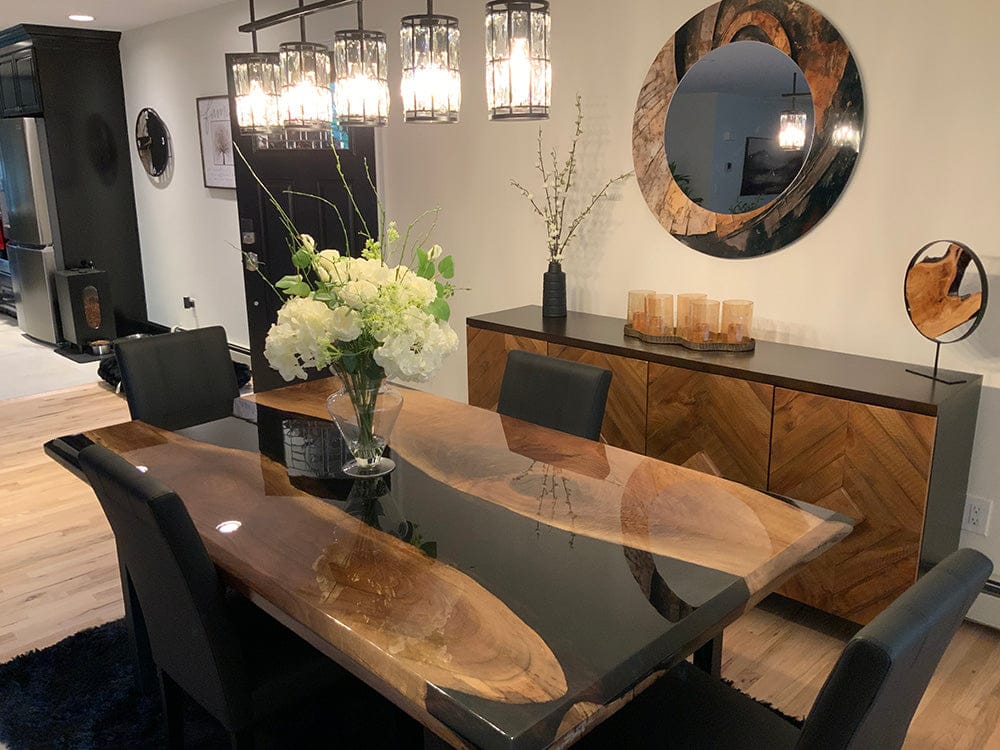 Customer photo review of Black Walnut Wood River Resin Epoxy Table for Dining & Conference Table CT50