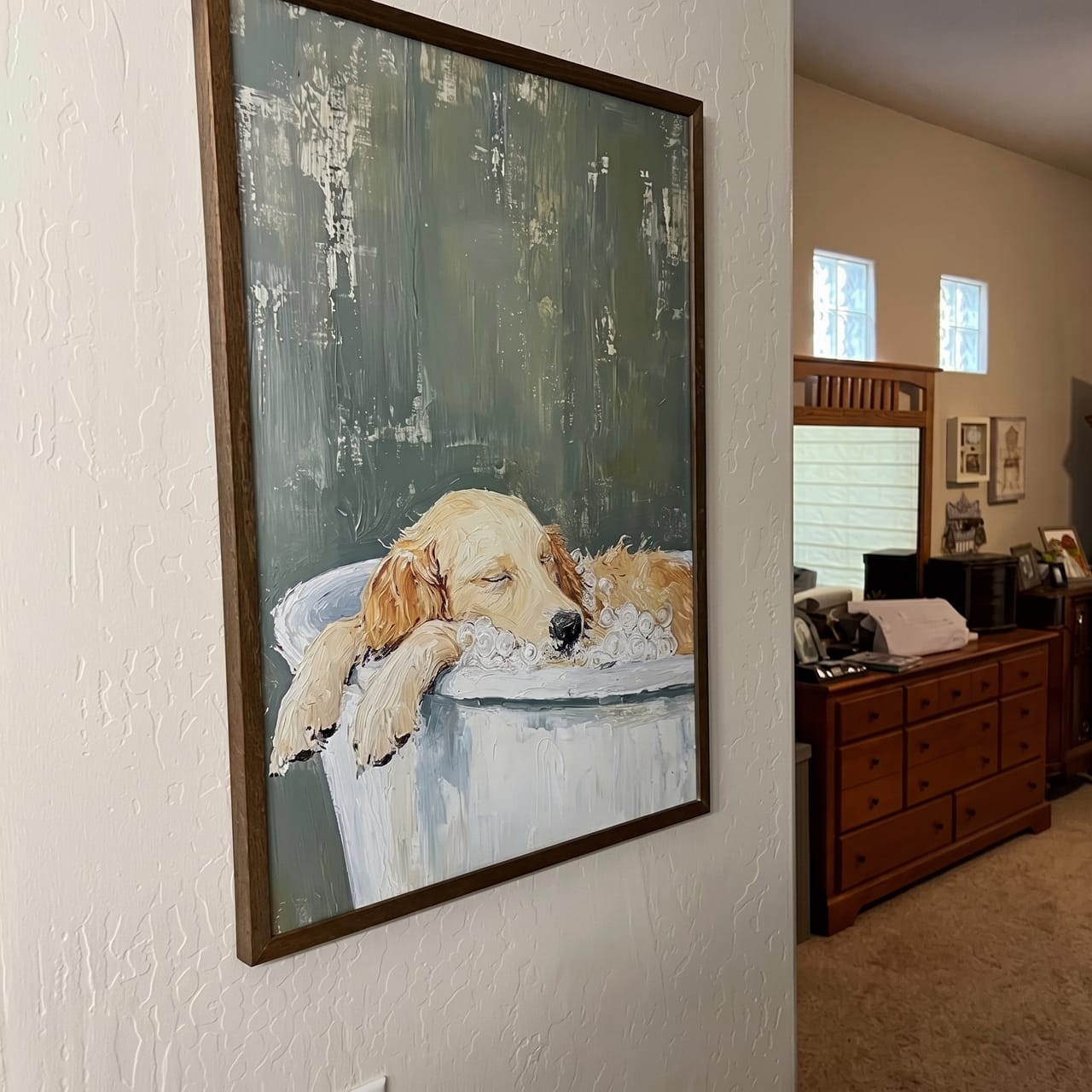 Customer photo review of Golden Retriever Bathroom Print