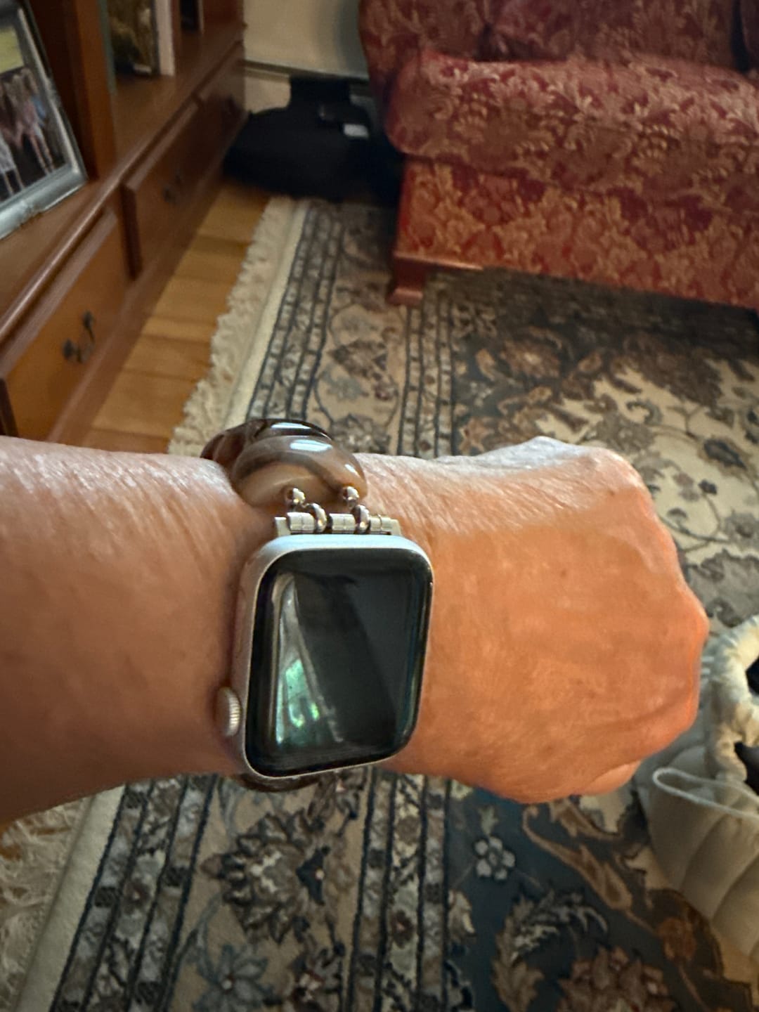 Customer photo review of Bohemian Onyx Elegance Stretch Apple Watch Strap