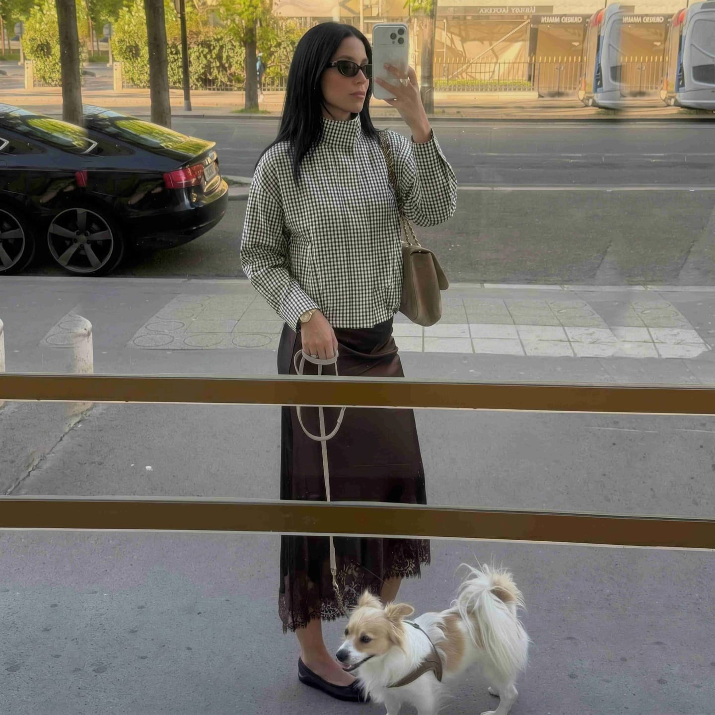 Customer photo review of Charlize Plaid Funnel Neck Jacket