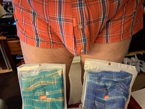 Customer photo review of Men's Classic Plaid Cotton Trunks With Button Fly