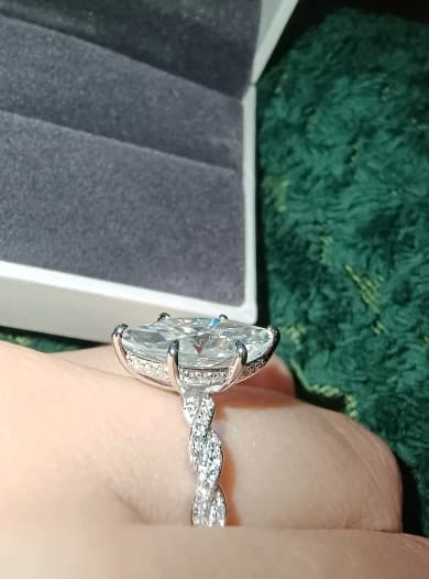 Customer photo review of 3 Carat Marquise Cut Moissanite Ring with Twisted Band