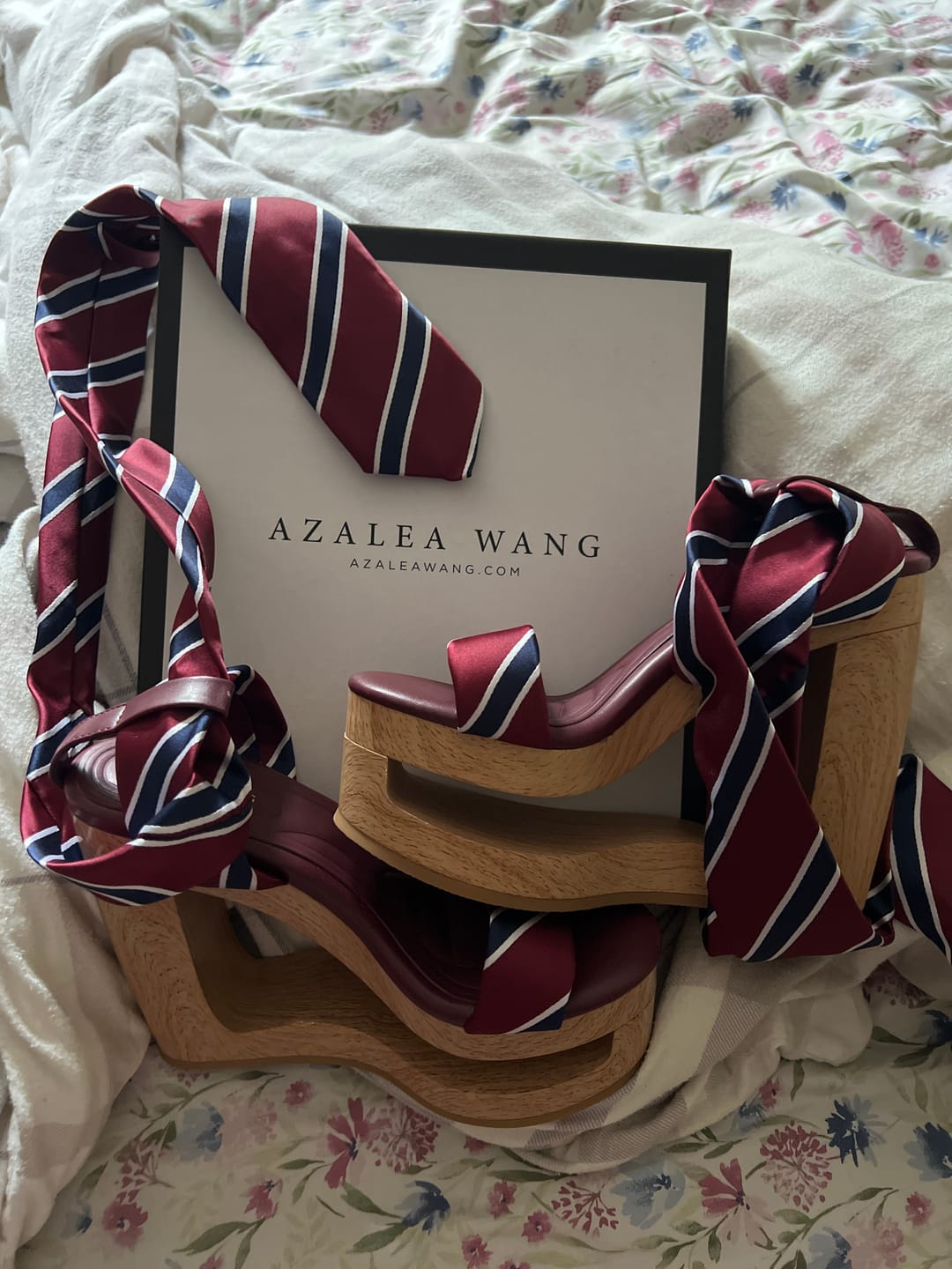Customer photo review of WYNN-BURGUNDY CUT-OUT WEDGE TIE UP SANDAL