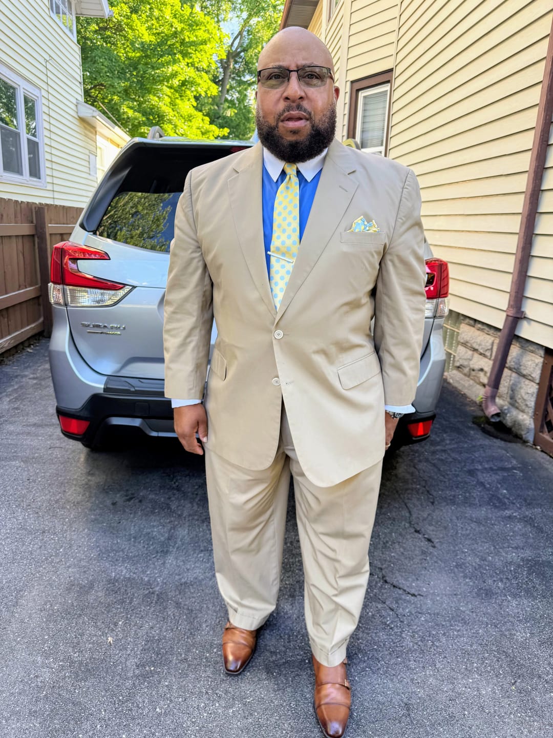 Customer photo review of Ties2you Polka Dot Tie Men's Yellow Silk Necktie Pocket Square Cufflinks Set Party