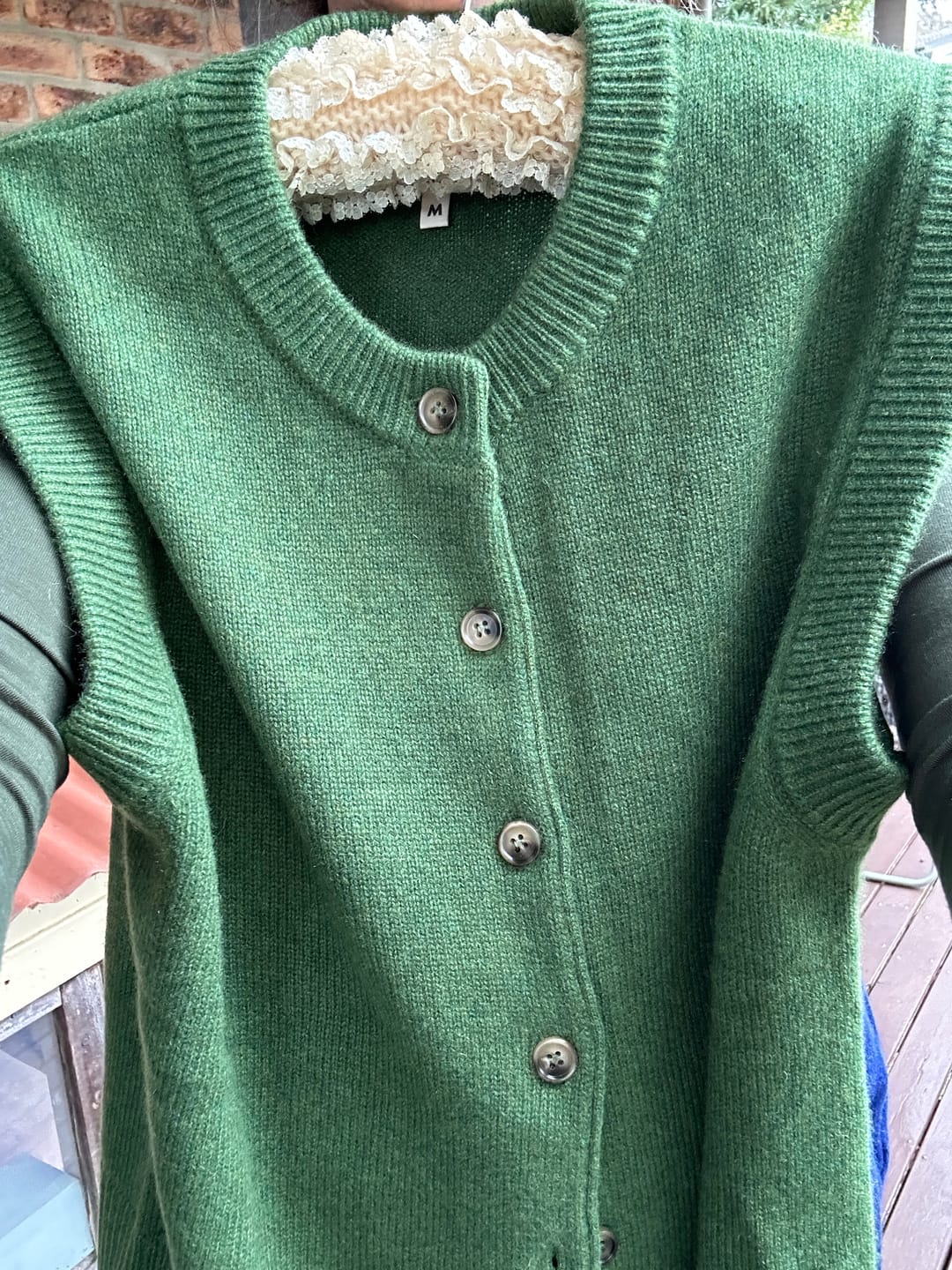 Customer photo review of Brand New Wliiow Green Luxury Cashmere Crew Neck Waistcoat Medium UK 12-14