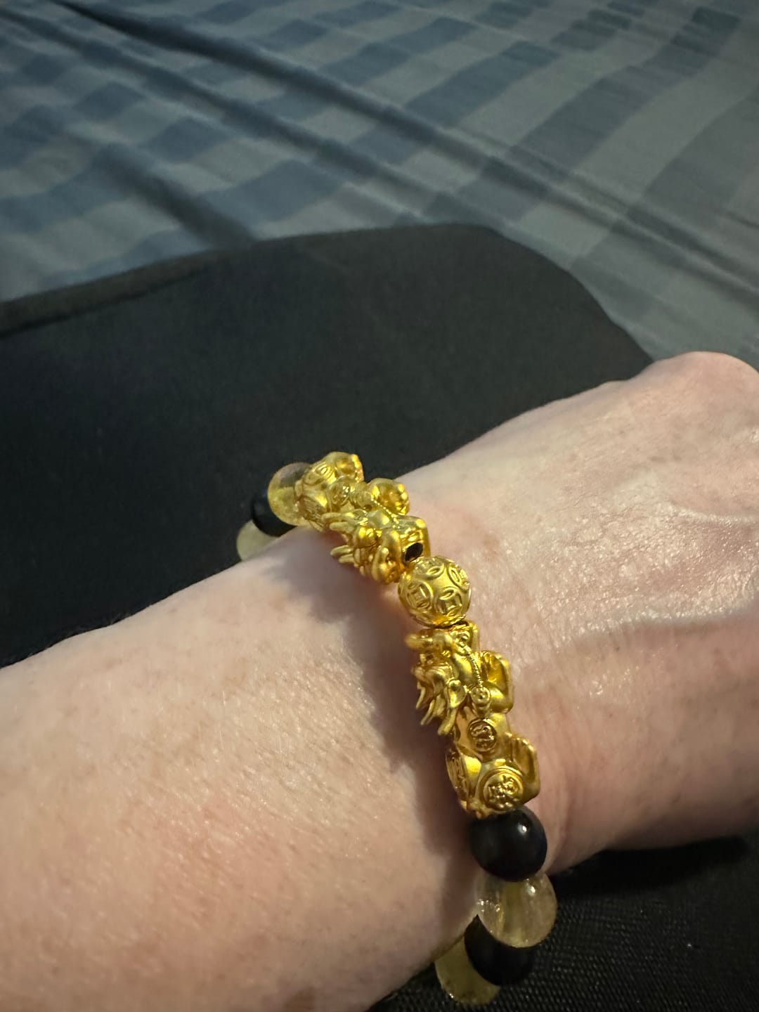 Customer photo review of Money Attracting Citrine and Black Obsidian Double Pixiu Bracelet