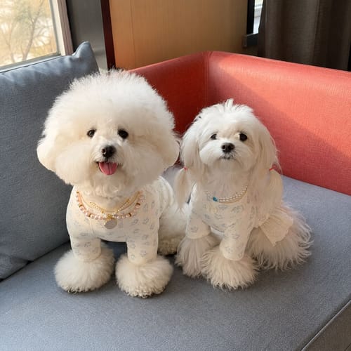 Sophia's pets wearing pearl necklaces