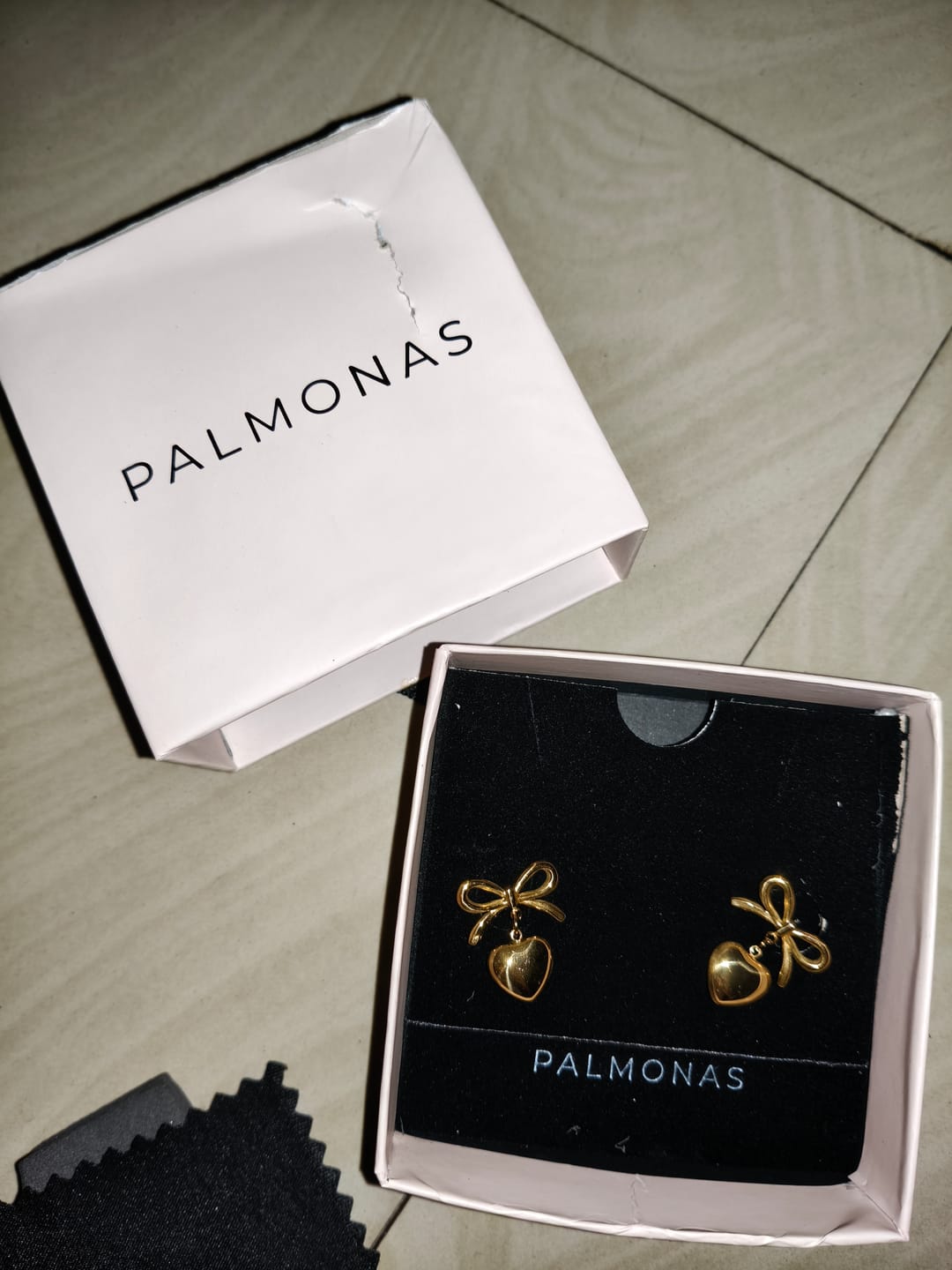 Customer photo review of Wrapped With Love Heart Earrings