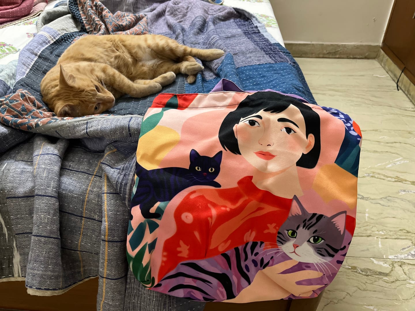 Customer photo review of Cat Muse Canvas Tote Bag with Zipper