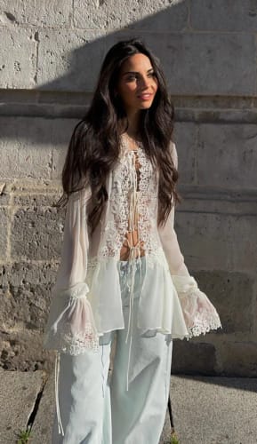 Customer photo review of Simone Front-Tie Lace Appliqué Top
