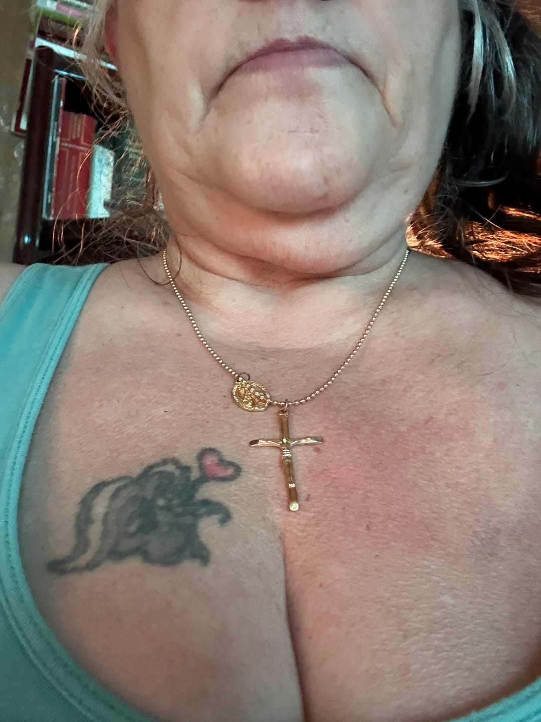 Customer photo review of Virgin Mary Medallion Crucifix Titanium Necklace