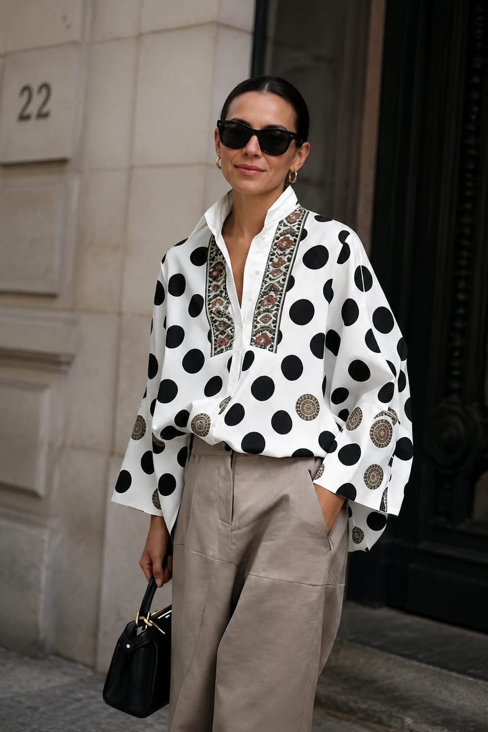 Customer photo review of Long Sleeves Loose Buttoned Polka Dot Printed V-Neck Blouses&Shirts Tops