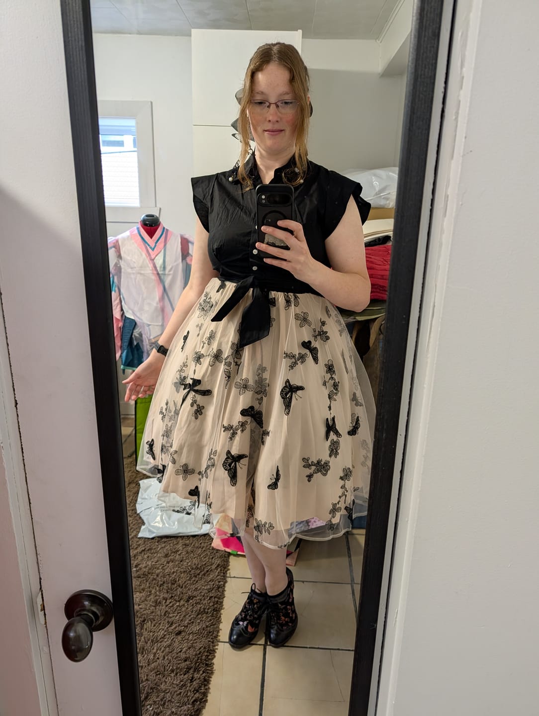 Customer photo review of Black 1950s Butterfly Patchwork Vintage Dress