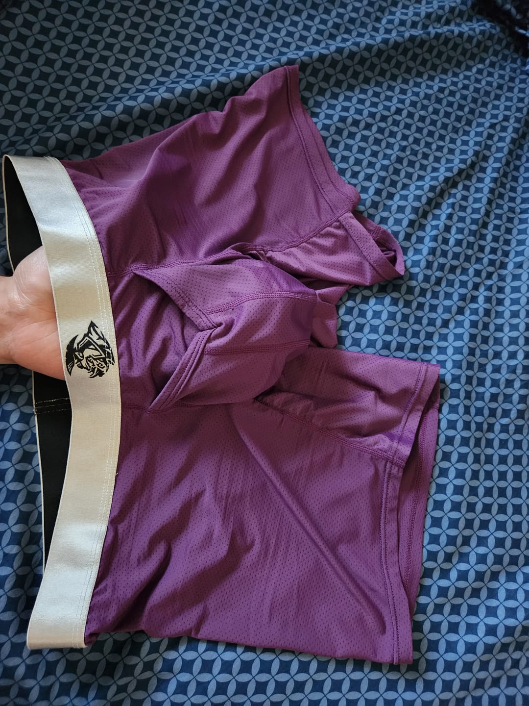 Customer photo review of Nylon Mesh 7in Boxer Briefs V Fly 4pk Black/Denim/Gunmetal/Wineberry