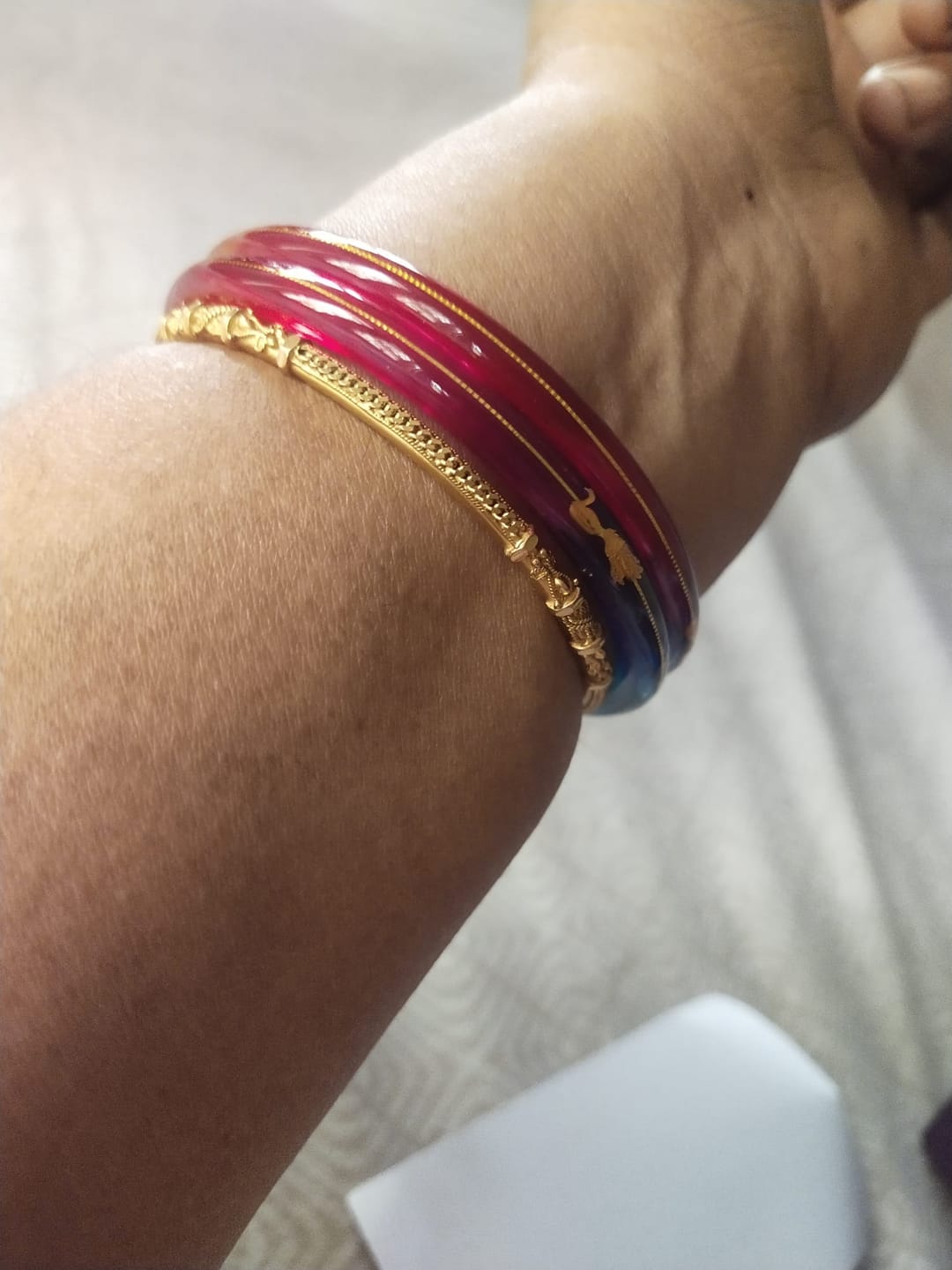 Customer photo review of "Mayur A Colorful Peacock Style!" - 916 22k Gold Bangles (Multicolour)