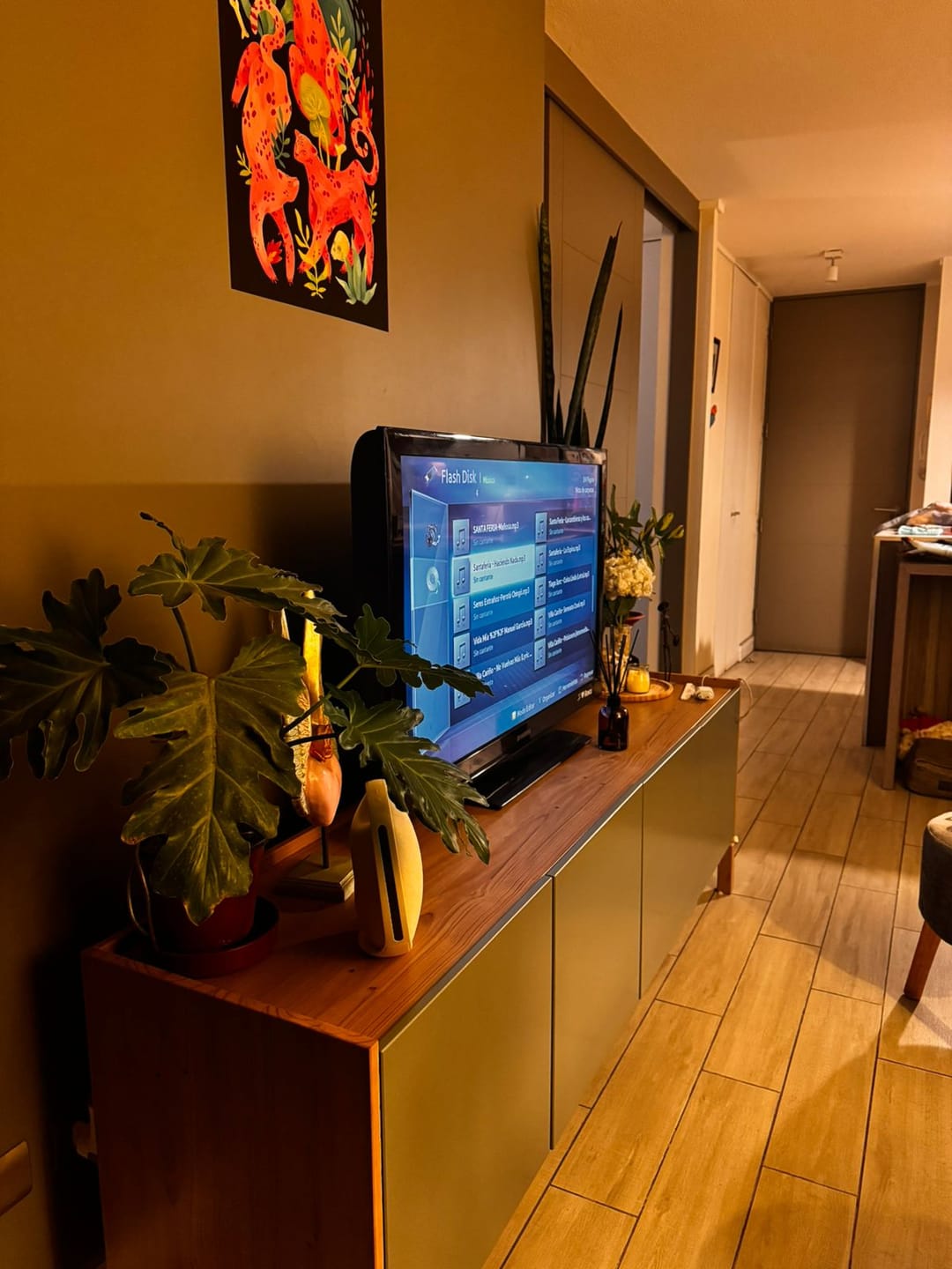 Customer photo review of Rack Barcelona 2 Puertas + 2 Cajones Verde - Roble