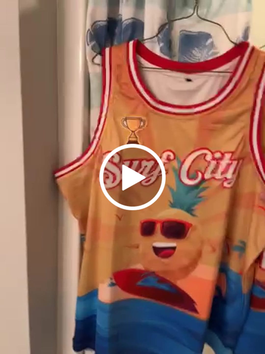 Customer video review of Custom Gold White-Red 3D Pattern Summer Beach Surfing Authentic Basketball Jersey