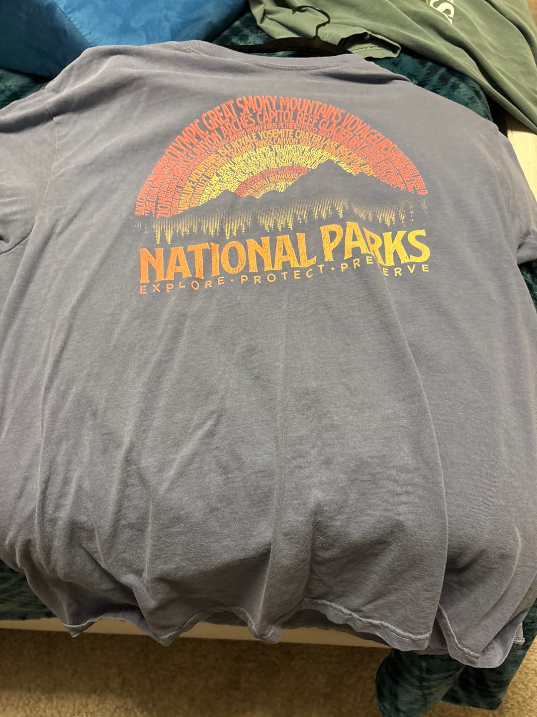 Customer photo review of National Parks Word Art "Vintage Sunset" T-Shirt