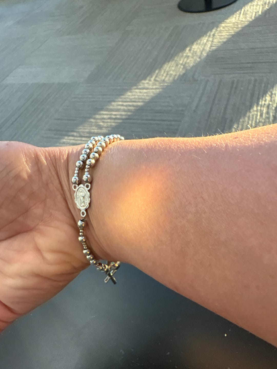 Customer photo review of Sacred Silver Tone Magnetic Rosary Bracelet: 2-in-1 Prayer & Bracelet