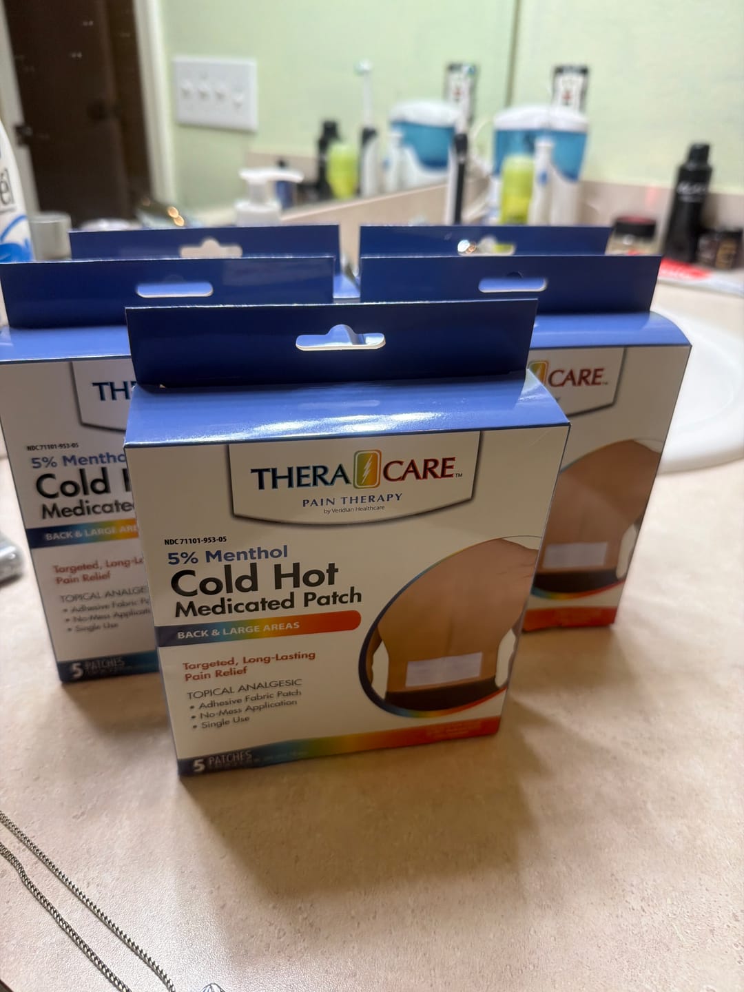 Customer photo review of TheraCare Cold & Hot Medicated Patch with 5% Menthol, 5 Count