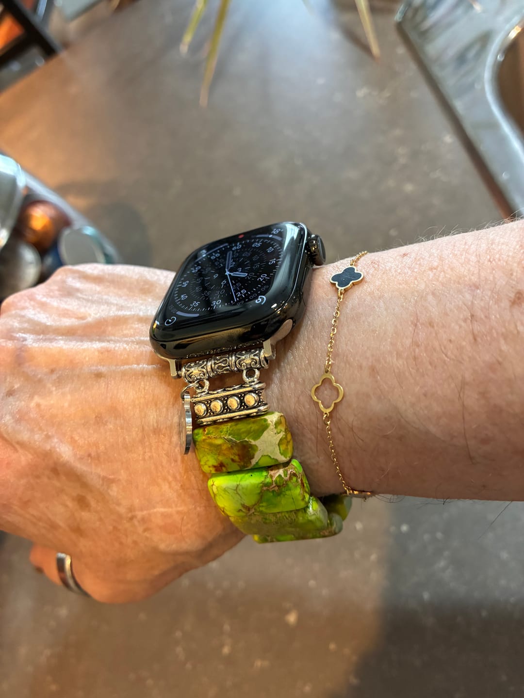 Customer photo review of Lime Tibetan Jasper Stretch Apple Watch Strap