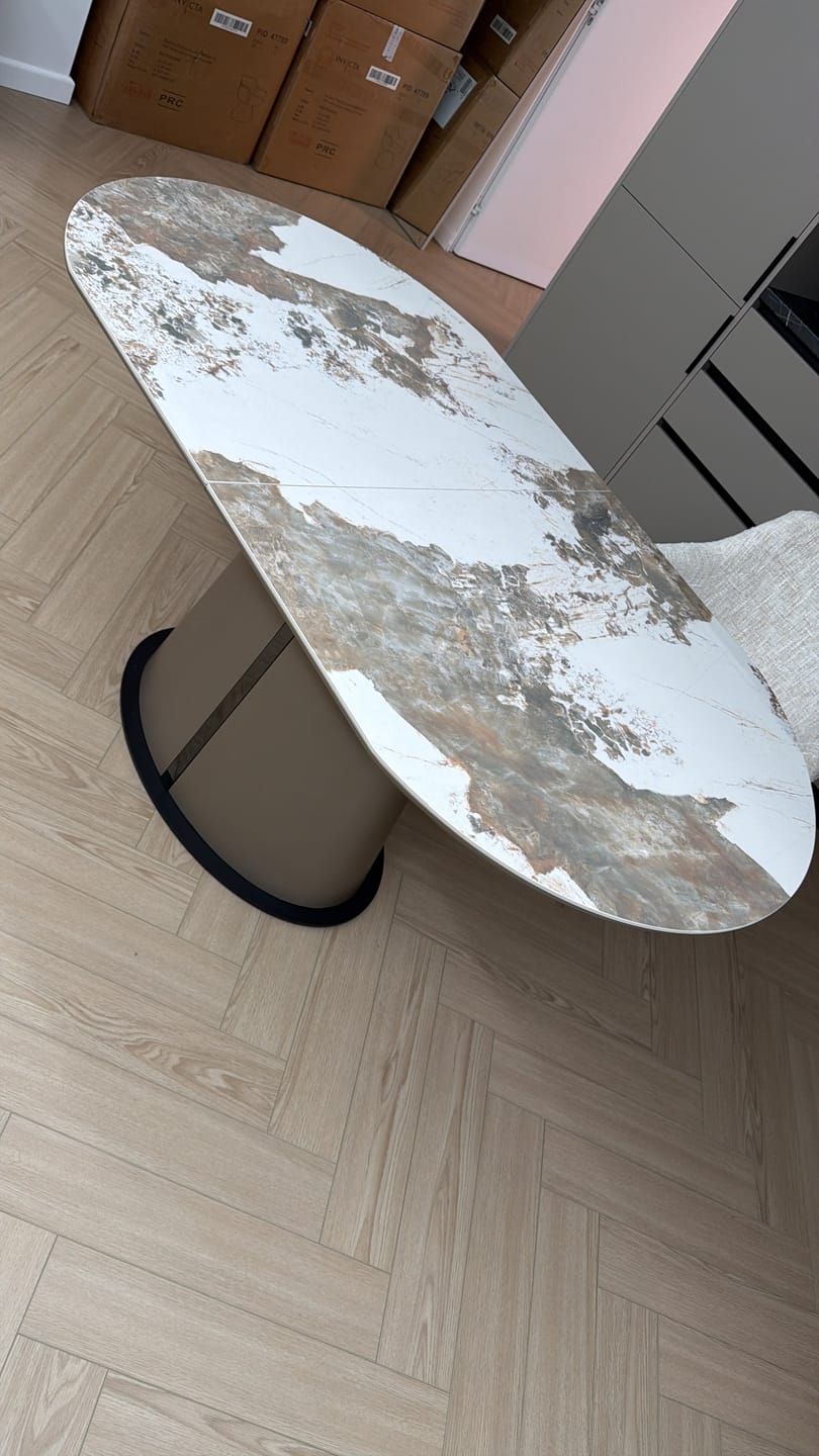 Customer photo review of Masa moderna extensibila ROBINSON, bej/cappuccino, ceramica, 160/200x90x76 cm