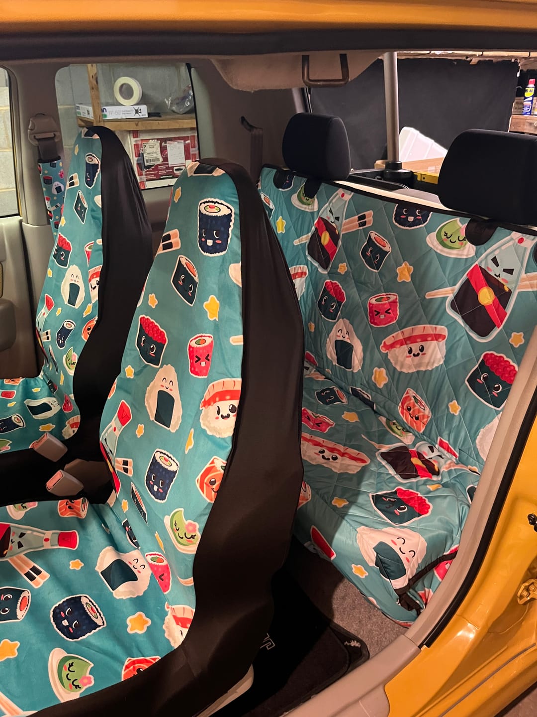 Customer photo review of Cute Japanese Sushi Pattern Print Pet Car Back Seat Cover