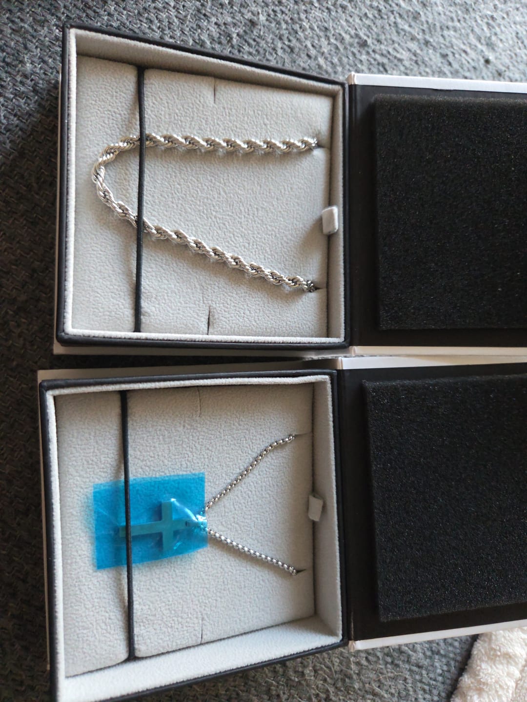 Customer photo review of Mini Beveled Edge Cross Pendant