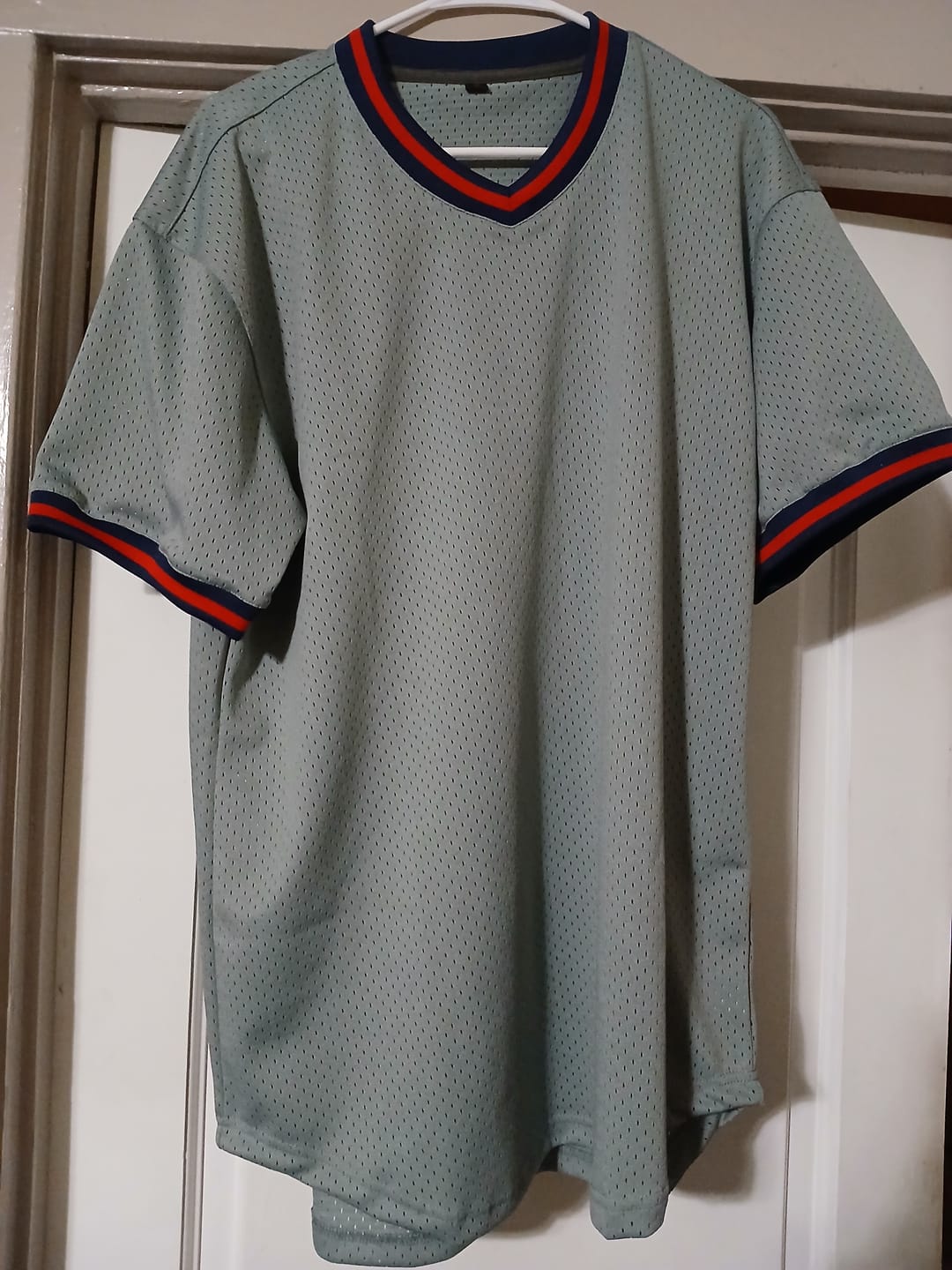 Customer photo review of Custom Gray Navy-Red Authentic Throwback Baseball Jersey