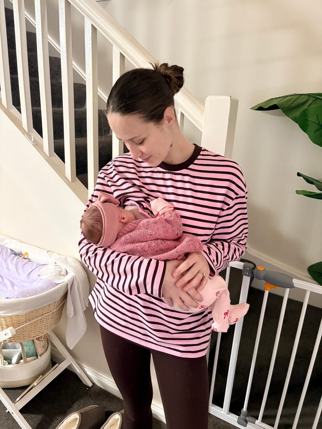 Customer photo review of Pink & Brown Breastfeeding Long Sleeve with Hidden Zip